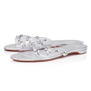 Christian Louboutin Degraqueenie Swarovski Crystal PVC Leather Slide Mule Sandal